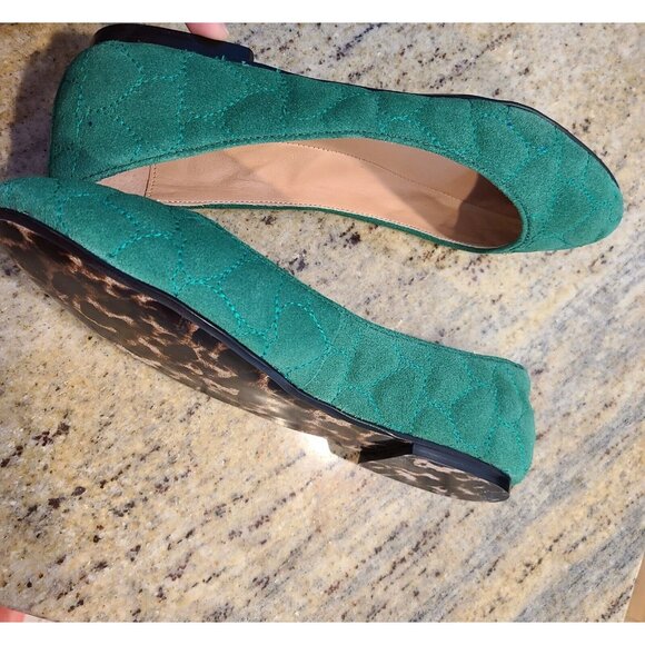Betsey Johnson Sagga Size 9 Green Suede Quilted Heart Ballet Flats Cheetah Sole - Picture 9 of 12